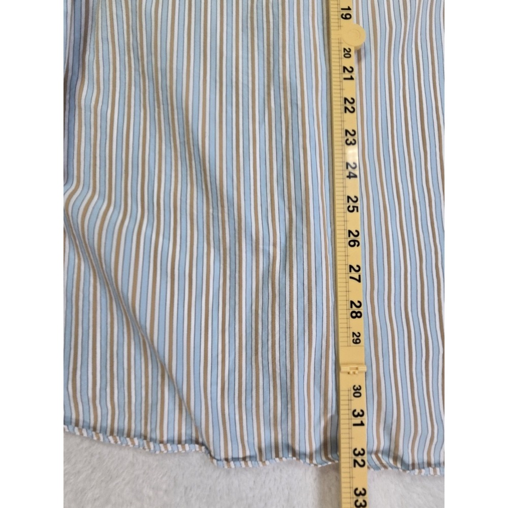 Alan Flusser Men's XXL Striped Dress Shirt Blue Tan Cotton Button Up Classic Fit - Picture 6 of 7